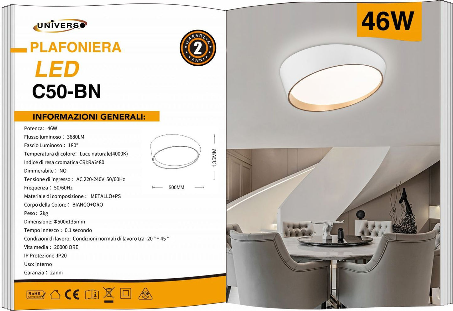 LAMPADARIO DA SOFFITTO/45W/4000K