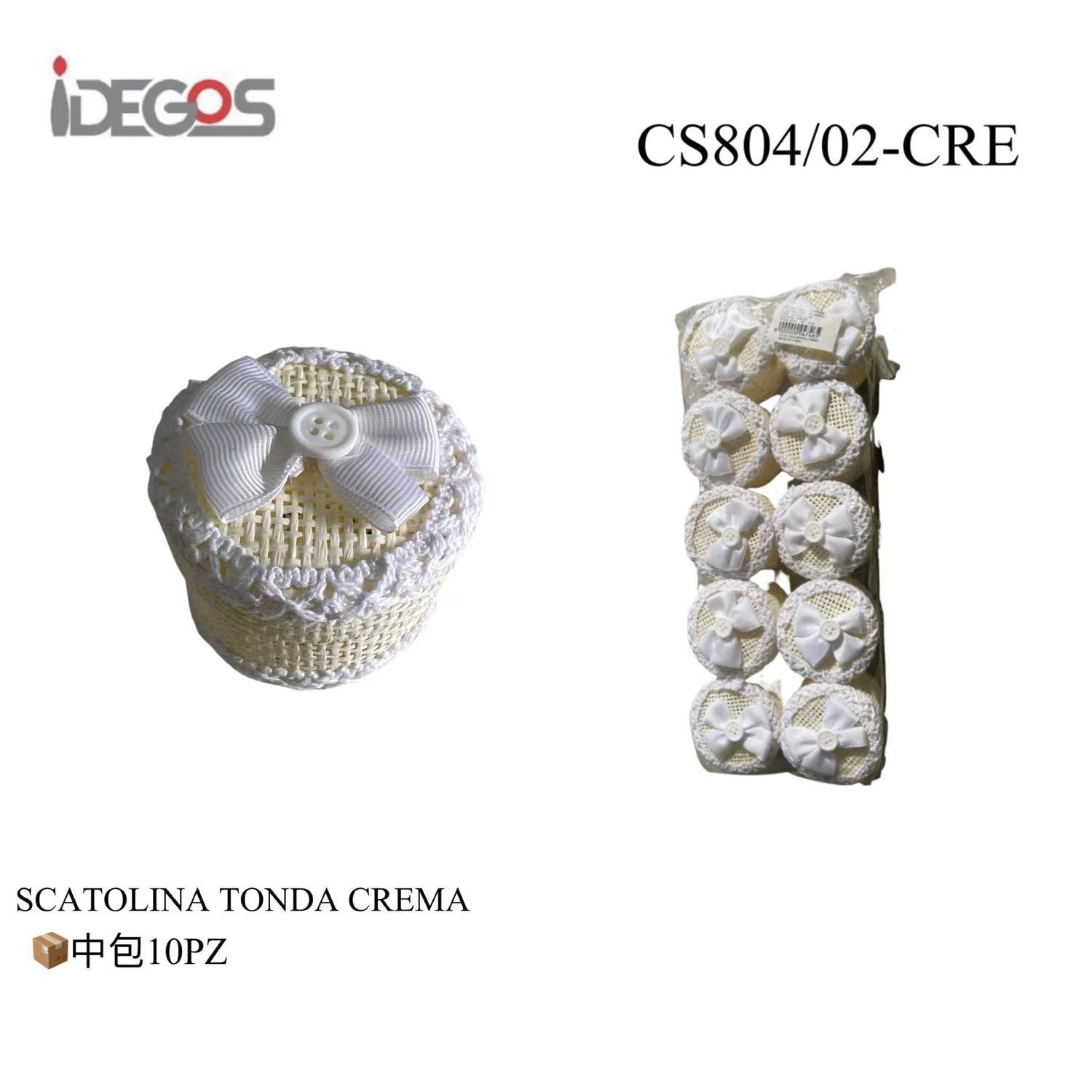 SCATOLINA TONDA C/PASSAMANERIA CREMA