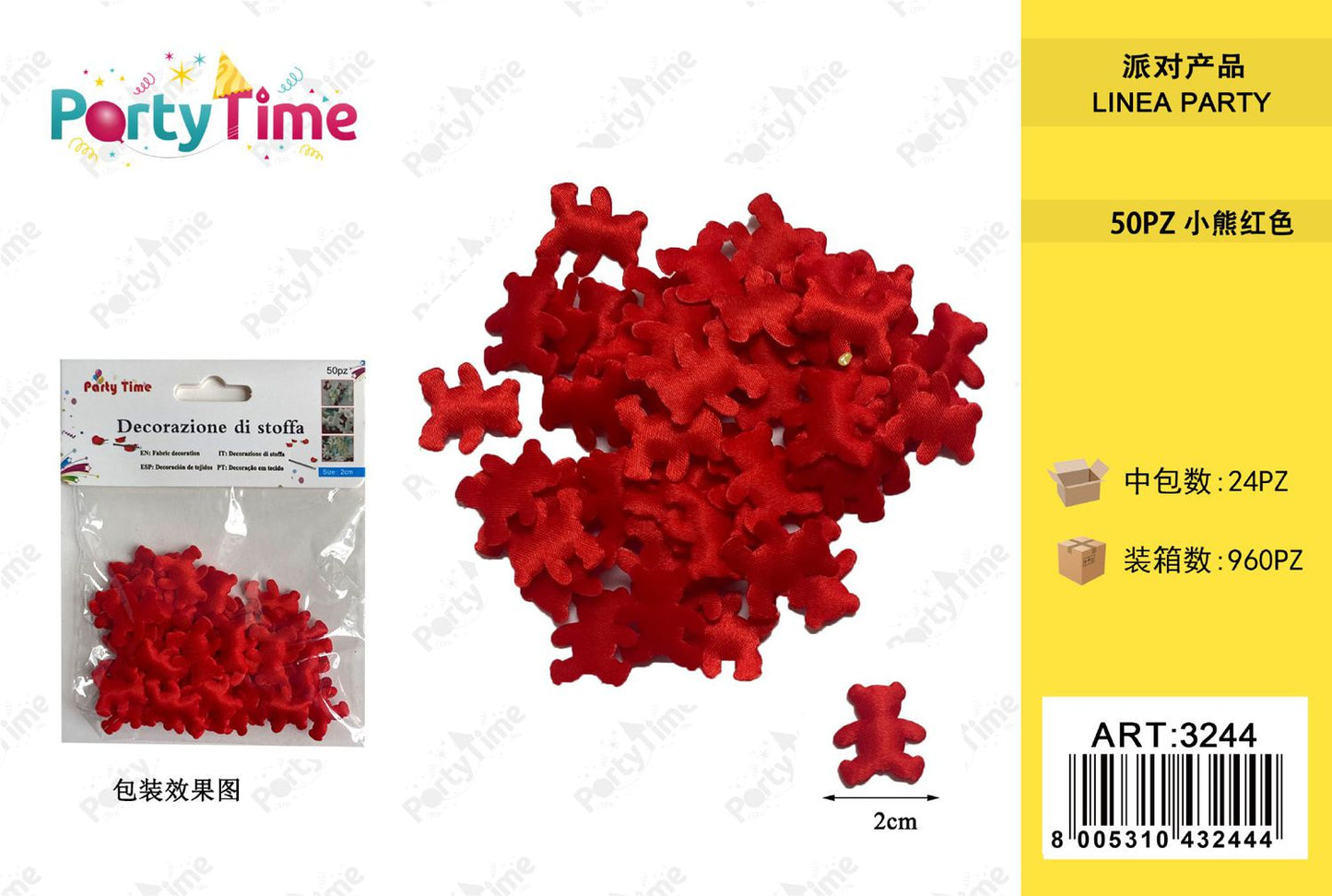 *PETALI DI ROSA A FORMA ORSETTO 2CM 50PZ ROSSO