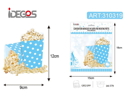 ACCESSORI FESTA CONTENITORI IN CARTA PER PATATINE CON PUNTINI 6PZ AZZURRO