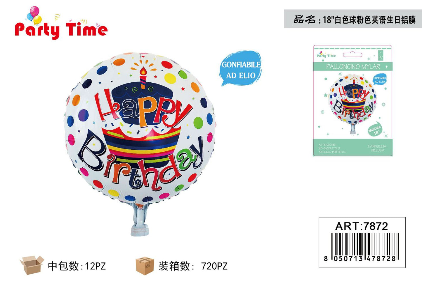 *18"PALLONCINO HAPPY BIRTHDAY BIANCO 1PZ