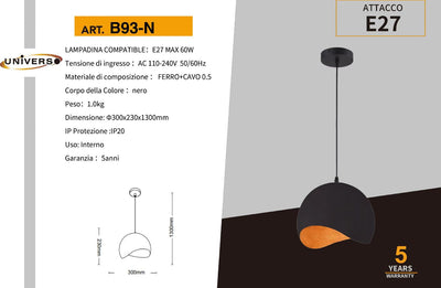 LAMPADARIO DA SOFFITTO/1XE27