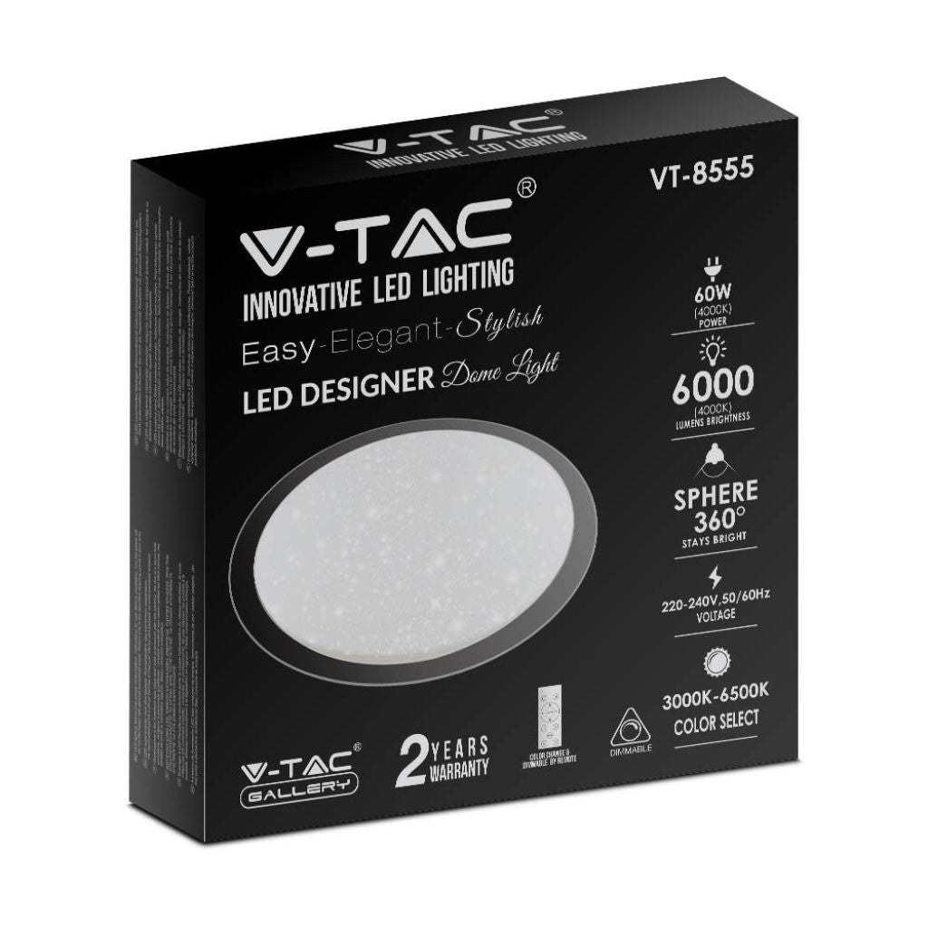 V-TAC Plafoniera LED Rotonda 60W con Telecomando Cambia Colore 3 in 1 Effetto Stellato d: 565mm h: 75mm Dimmerabile