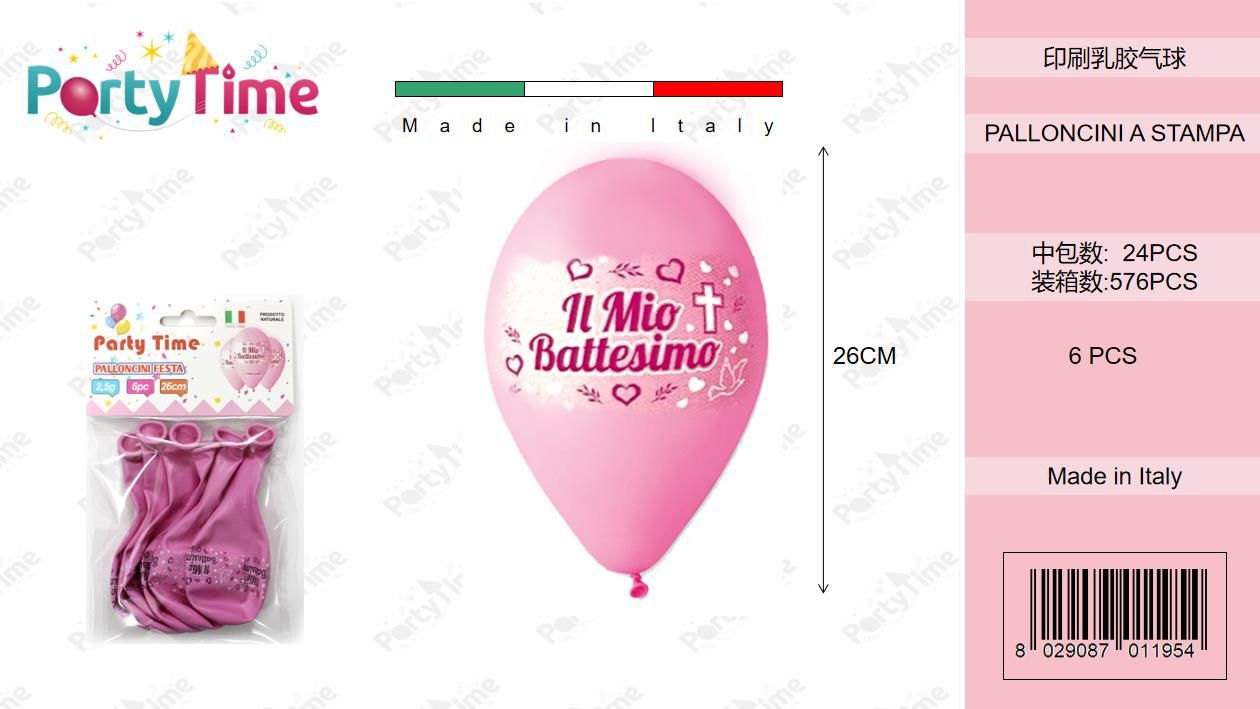 BUSTINE PALLONCINI DI GOMMA BATTESIMO ROSA 6PZ