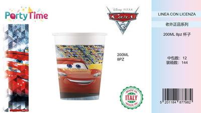 BICCHIERI PLASTICA CARS3 200ML CF8