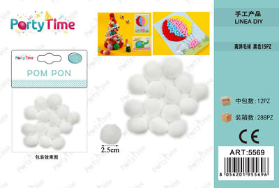 *POM PON 2.5CM 15PZ BIANCA