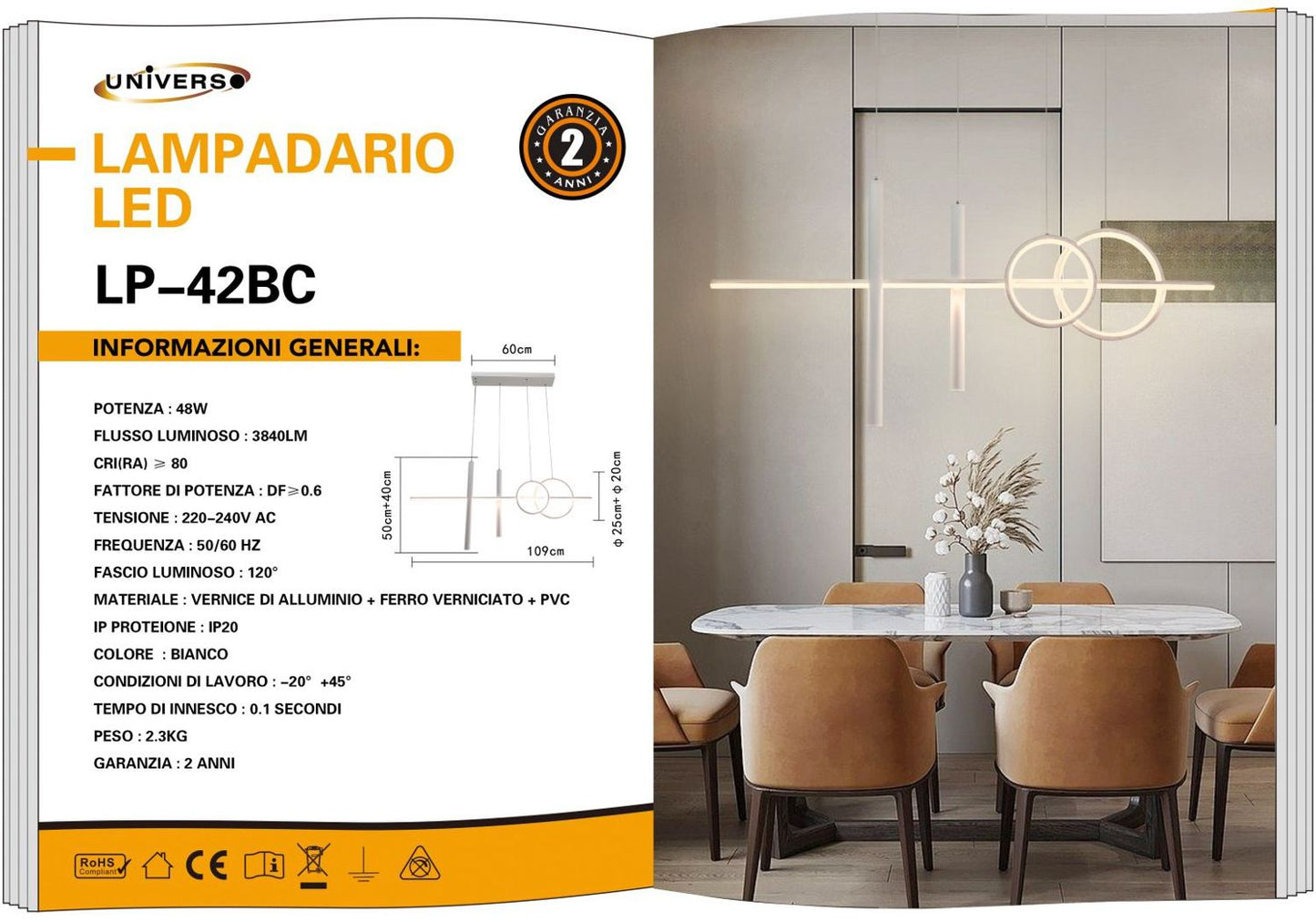 LAMPADARIO DA SOFFITTO/48W/3000K