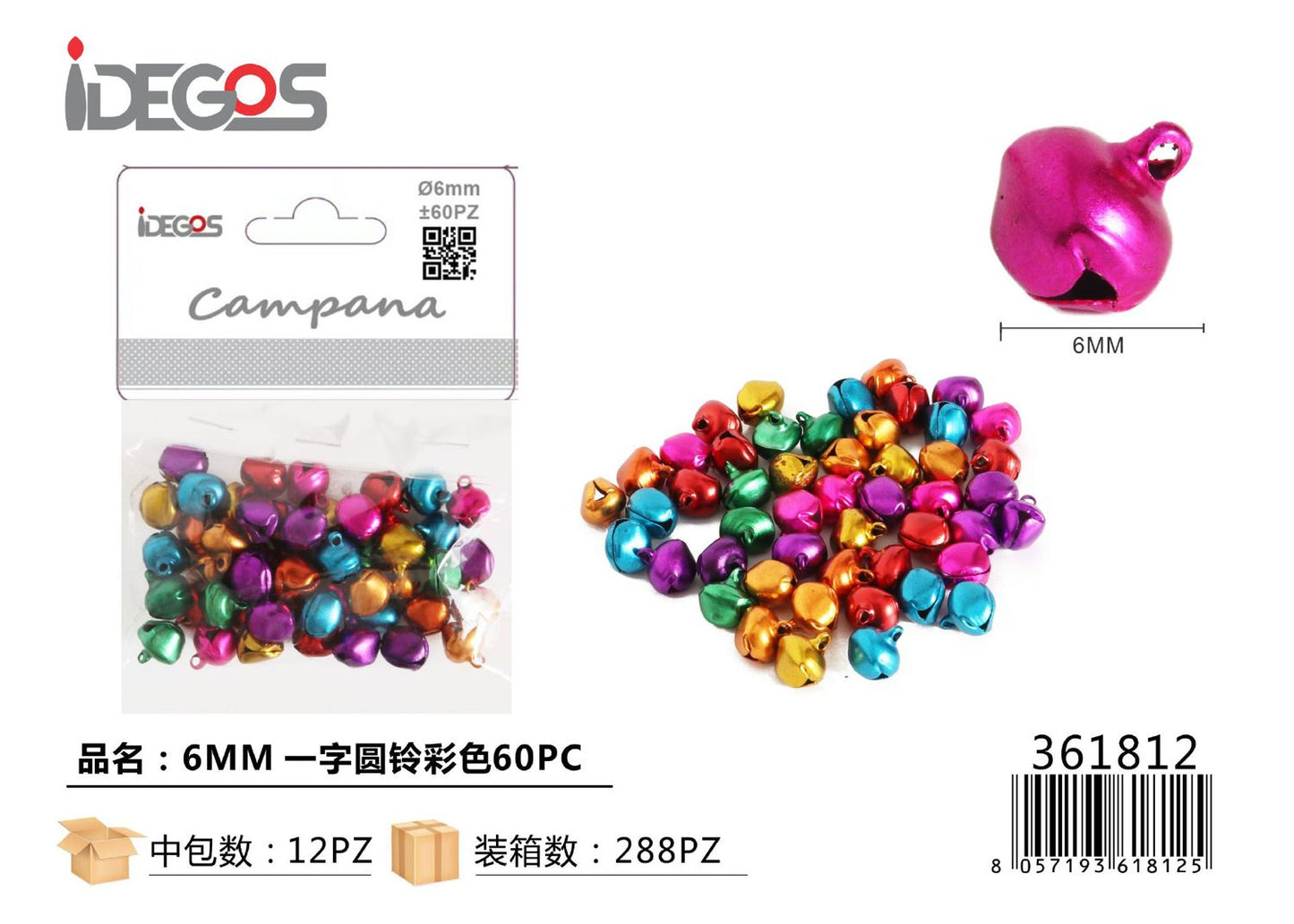 ACC/DECORATIVI CAMPANELLINI COLORATI 6MM 60PZ