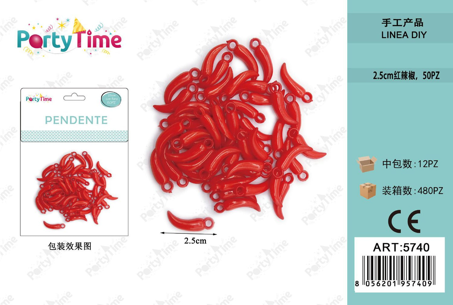 *PENDENTE ROSSO 5.5cm 50PZ