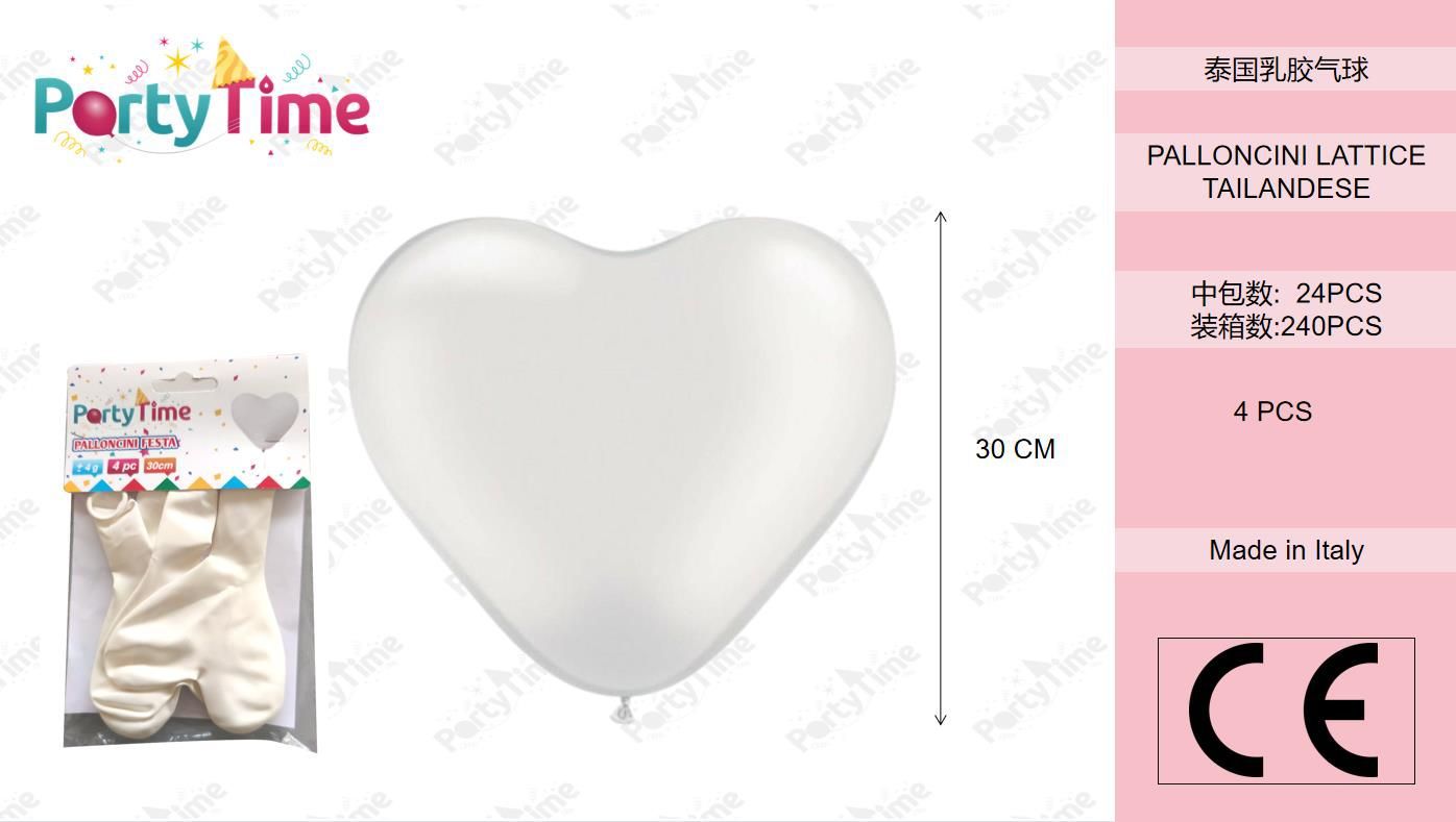 *Pallone Cuore 12" 4pz Bianco