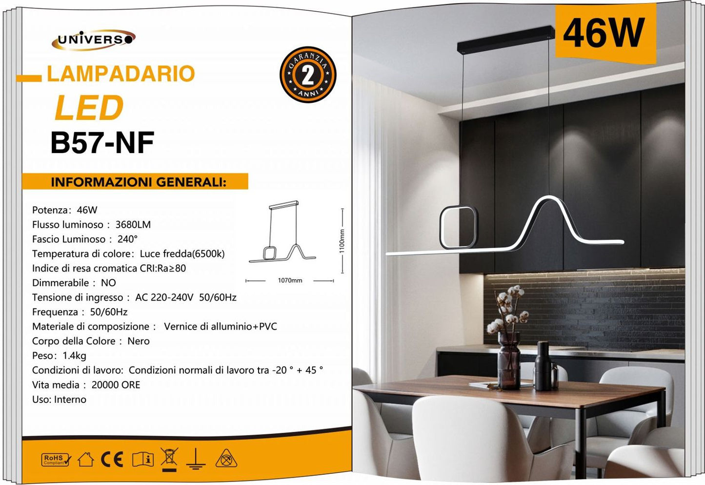 LAMPADARIO DA SOFFITTO/46W/6500K