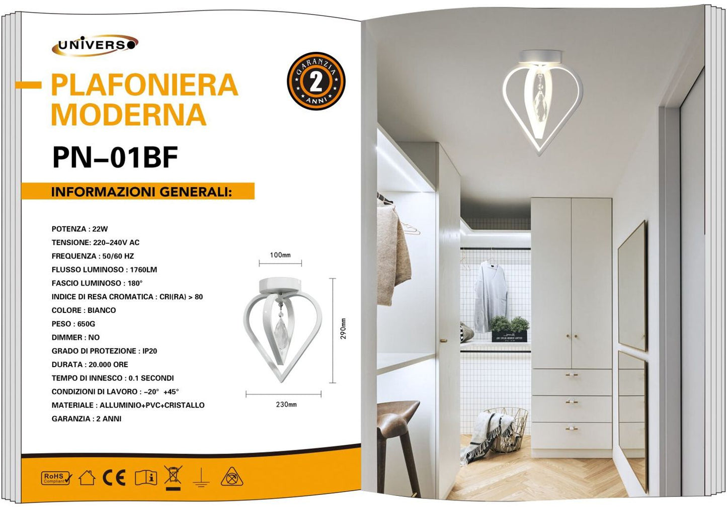 LAMPADARIO DA SOFFITTO/22W/6500K