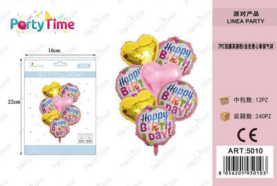 *set di palloncini 'happy birthday' rosa e oro