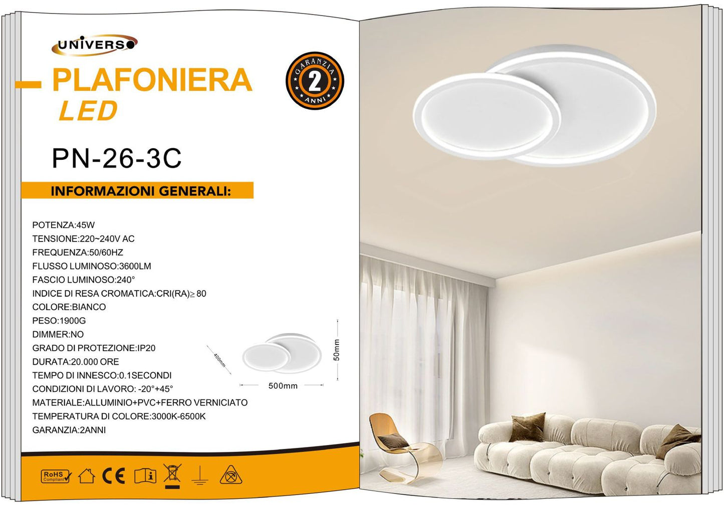 LAMPADARIO DA SOFFITTO/45W/3000K-6500K