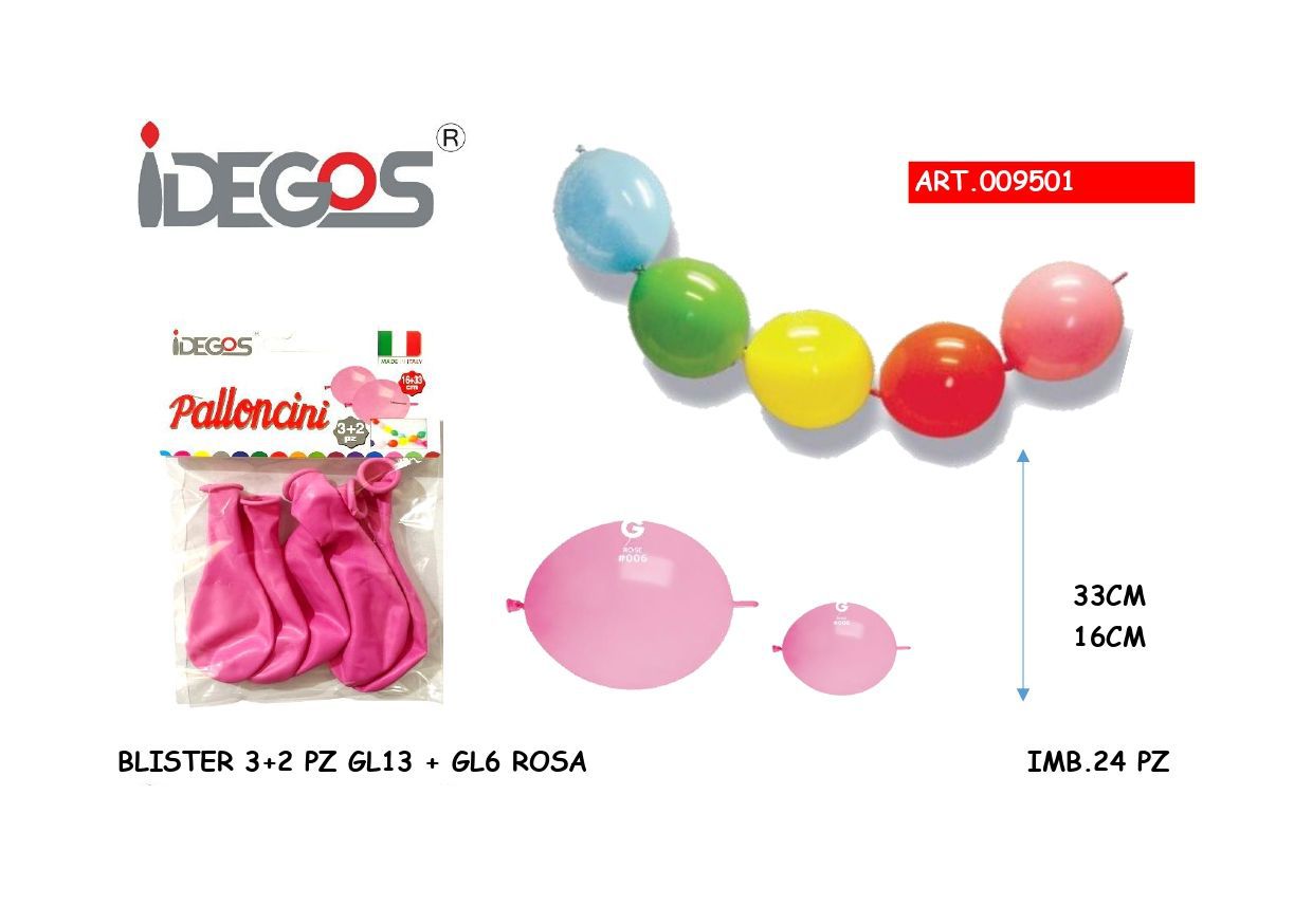 BLISTER DI PALLONCINI IN LATTICE A CODA 5 PZ ROSA