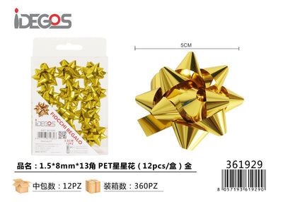 FIOCCO DA REGALO STELLE ORO PET 1.5*8MM*13 12PZ