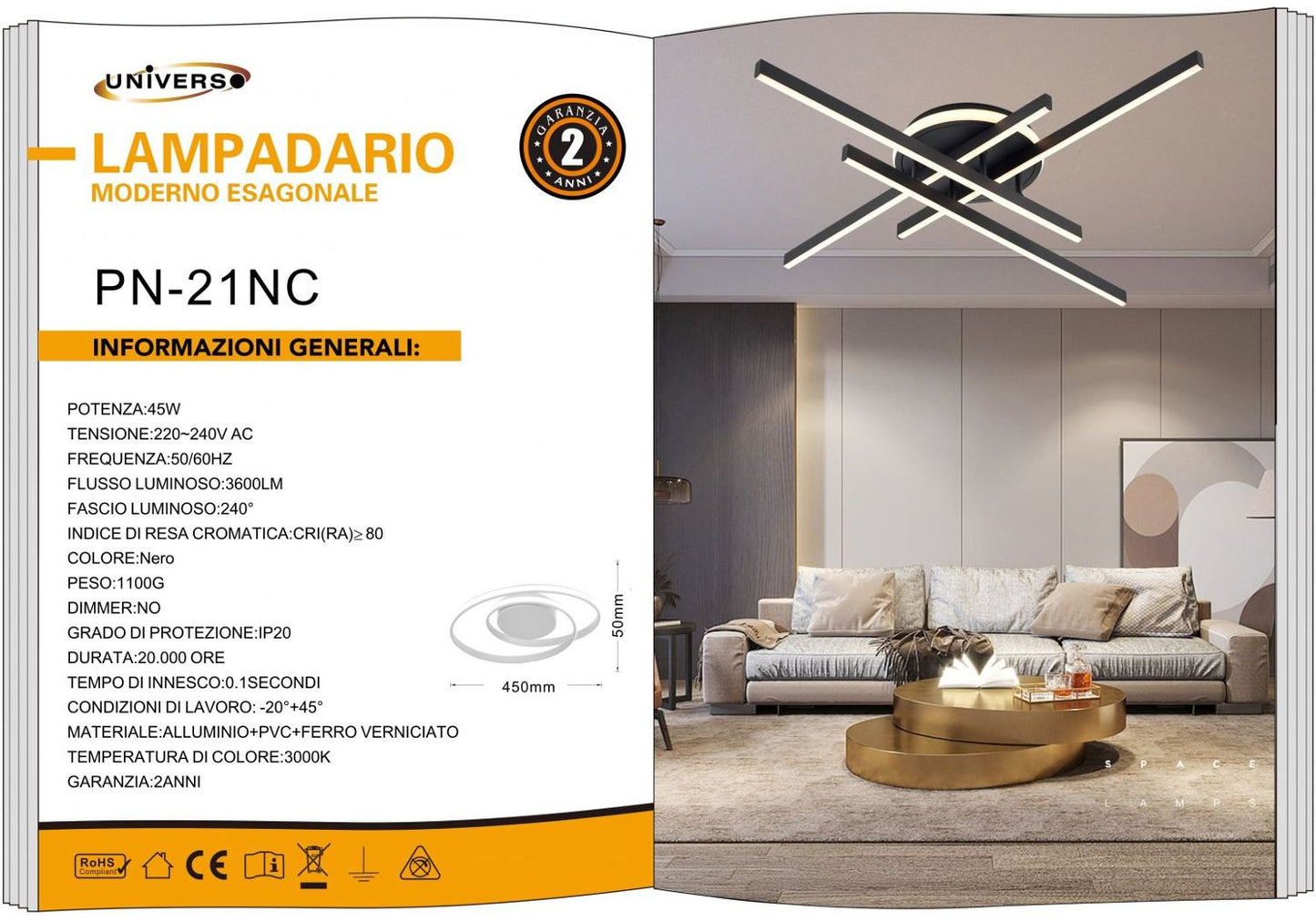 LAMPADARIO DA SOFFITTO/45W/3000K