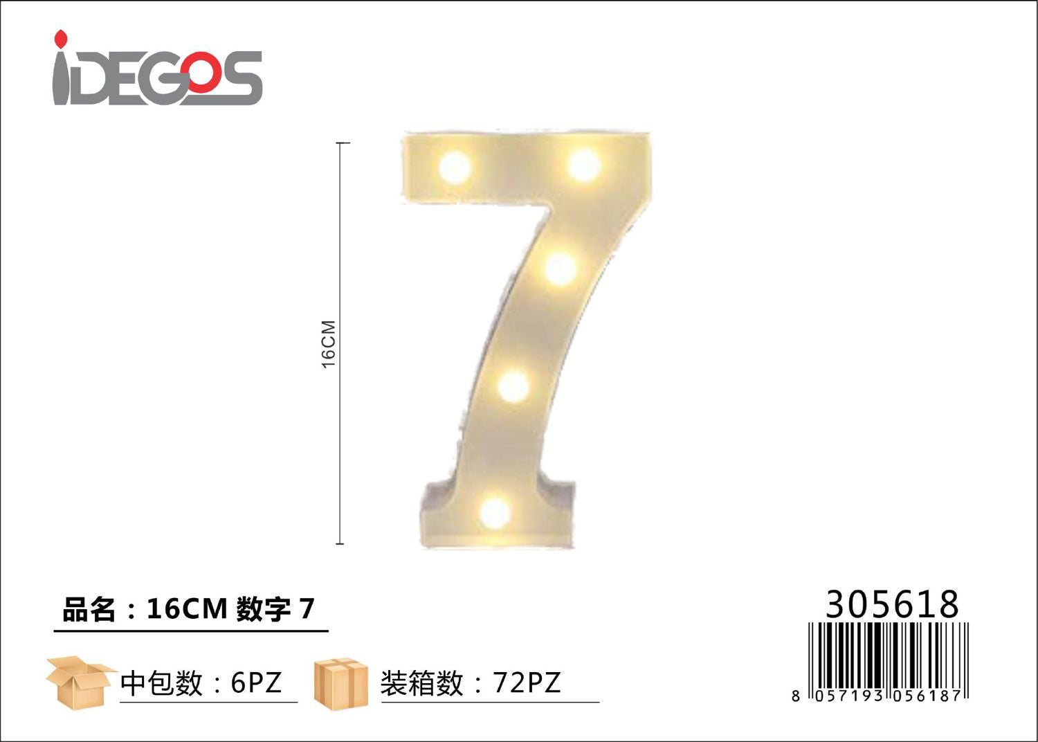 NUMERO DI LUCE LED 7 16CM