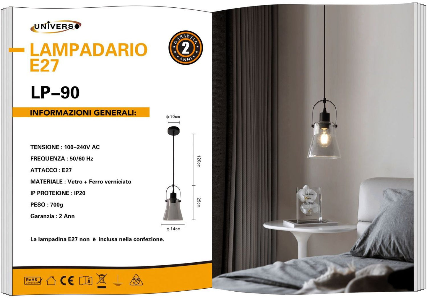 LAMPADARIO DA SOFFITTO/1XE27