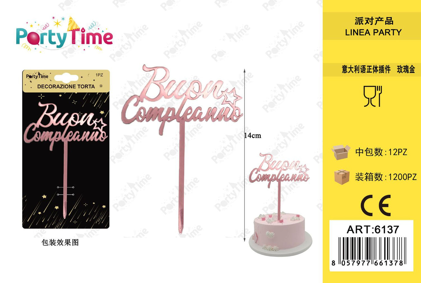 *DECORAZIONE PER TORTE BUON COMPLEANNO ORO ROSA