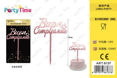 *DECORAZIONE PER TORTE BUON COMPLEANNO ORO ROSA