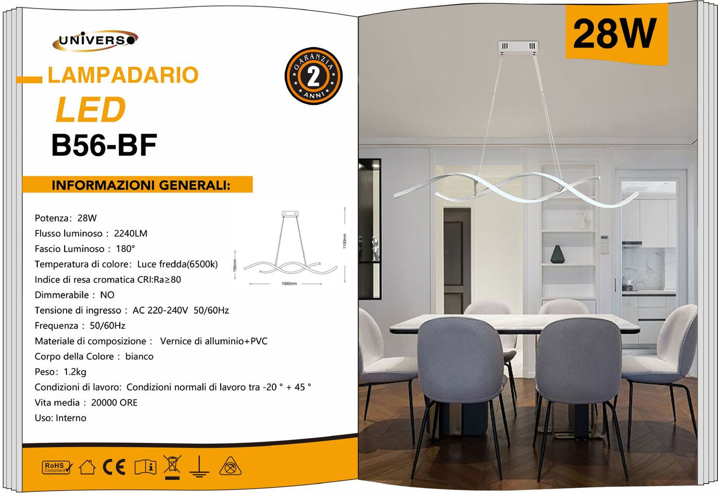 LAMPADARIO DA SOFFITTO/28W/6500K