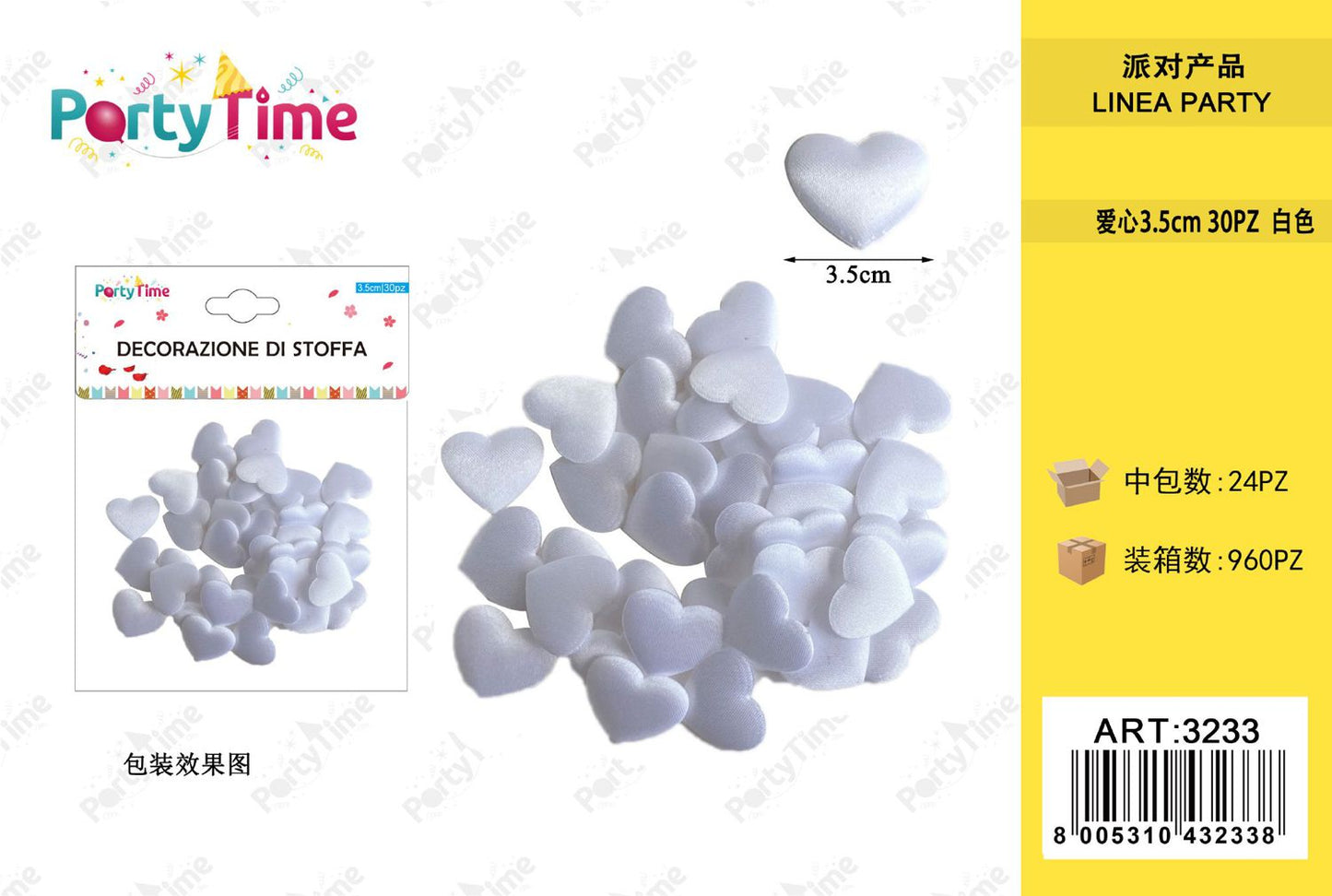 *PETALI DI ROSA A FORMA CUORE 3.5CM 30PZ BIANCO