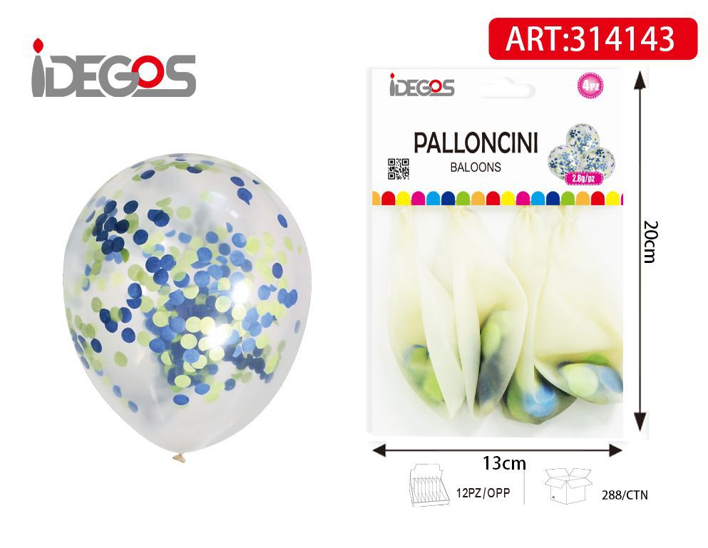 PALLONCINI CORIANDOLI BLU E VERDE 4PZ