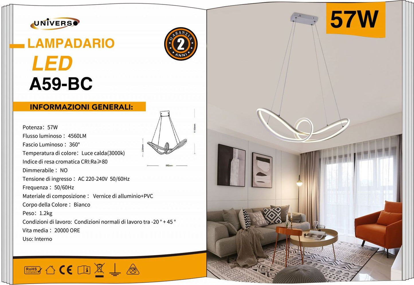 LAMPADARIO DA SOFFITTO/57W/3000K