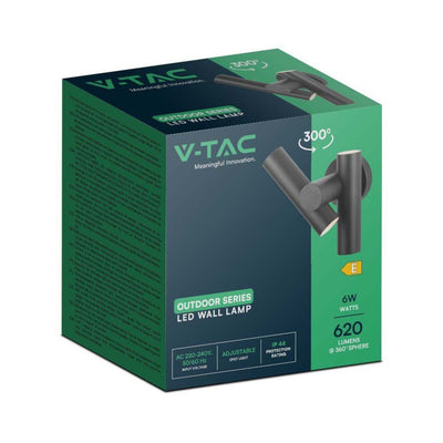 V-TAC 2x2.6W 2 Way Spot Wall Light 3000K Black Body IP44