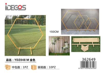 SUPPORTO ESAGONALE AD ARCO IN FERRO ORO 150CM