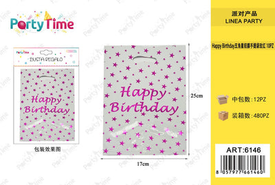 *17*25CM BUSTA DA REGALO Happy Birthday 10PZ FUCSIA