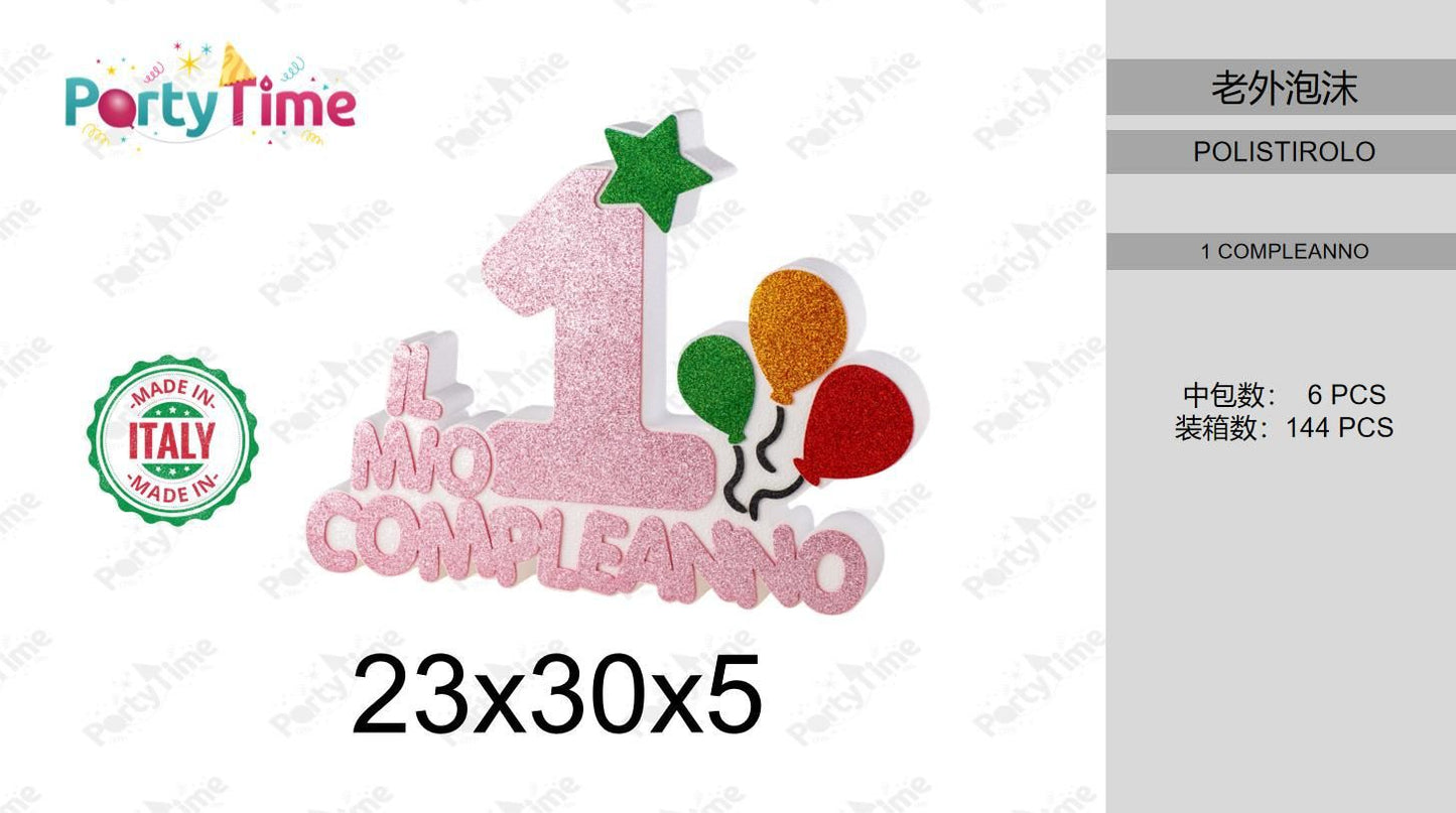 1` COMPLEANNO ROSA 23x30x5