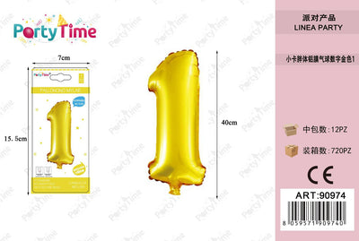 *PALLONCINO MYLAR ORO 35CM NUMERO 1