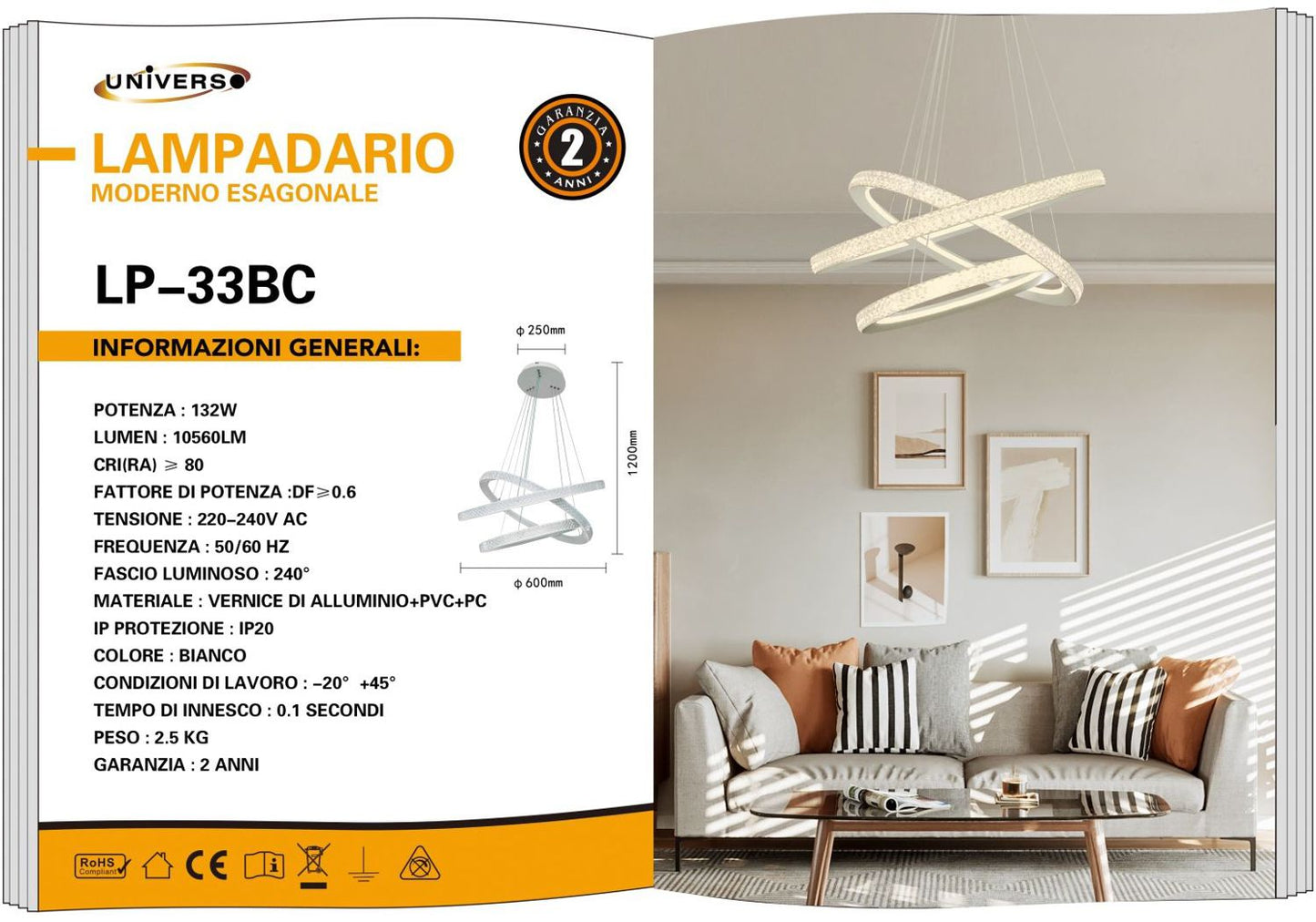 LAMPADARIO DA SOFFITTO/132W/3000K