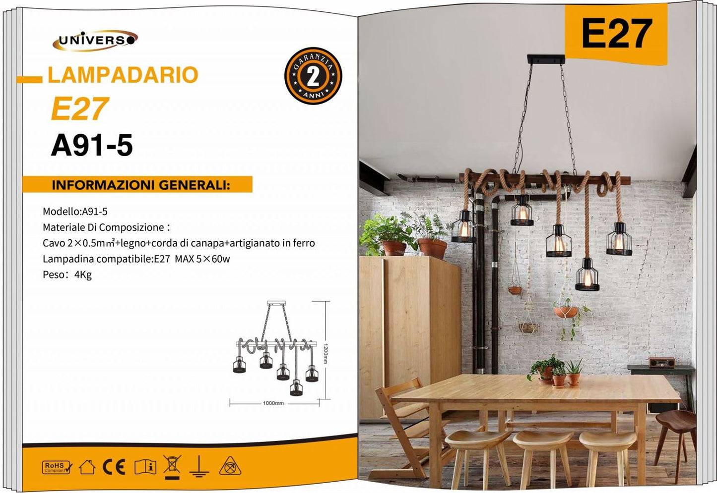 LAMPADARIO DA SOFFITTO/600 5XE27