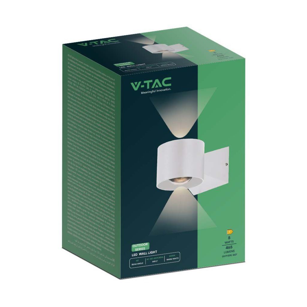 V-TAC Applique LED da Muro 5W Doppio Fascio Luminoso Corpo Bianco 3000K IP65