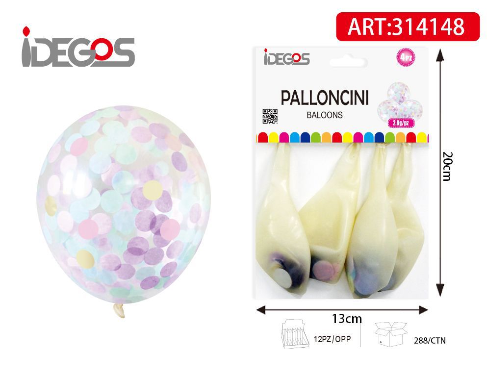 PALLONCINI CORIANDOLI COLORATI IN PASTELLO 4PZ