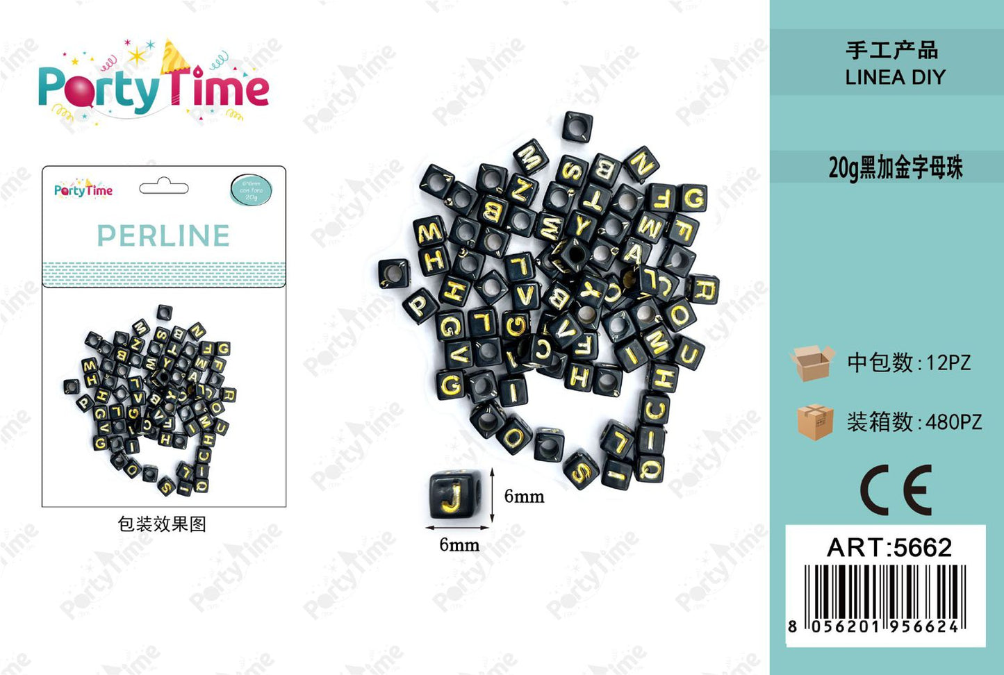 *perline oro e nero 6*6mm