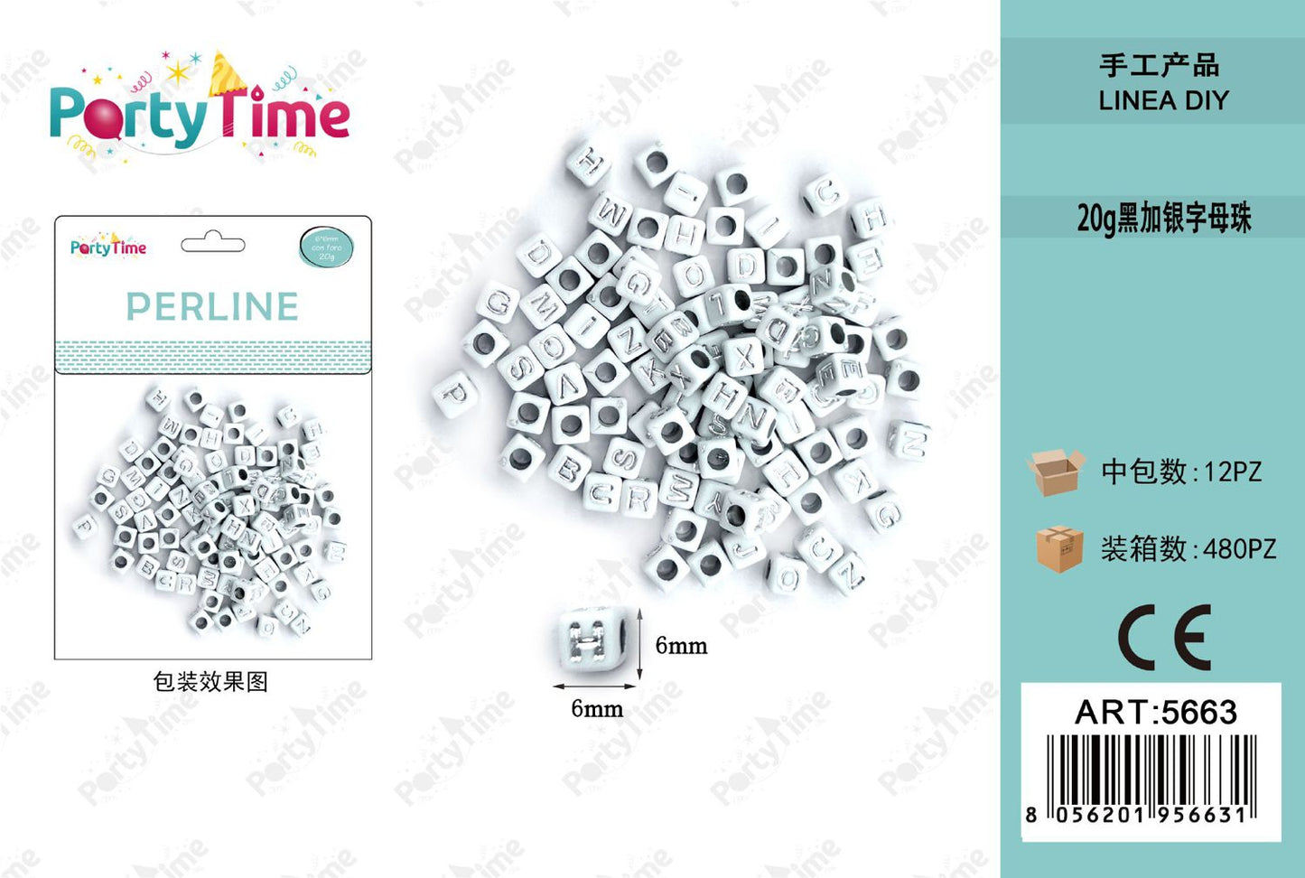 *perline 6*6mm bianca e argento