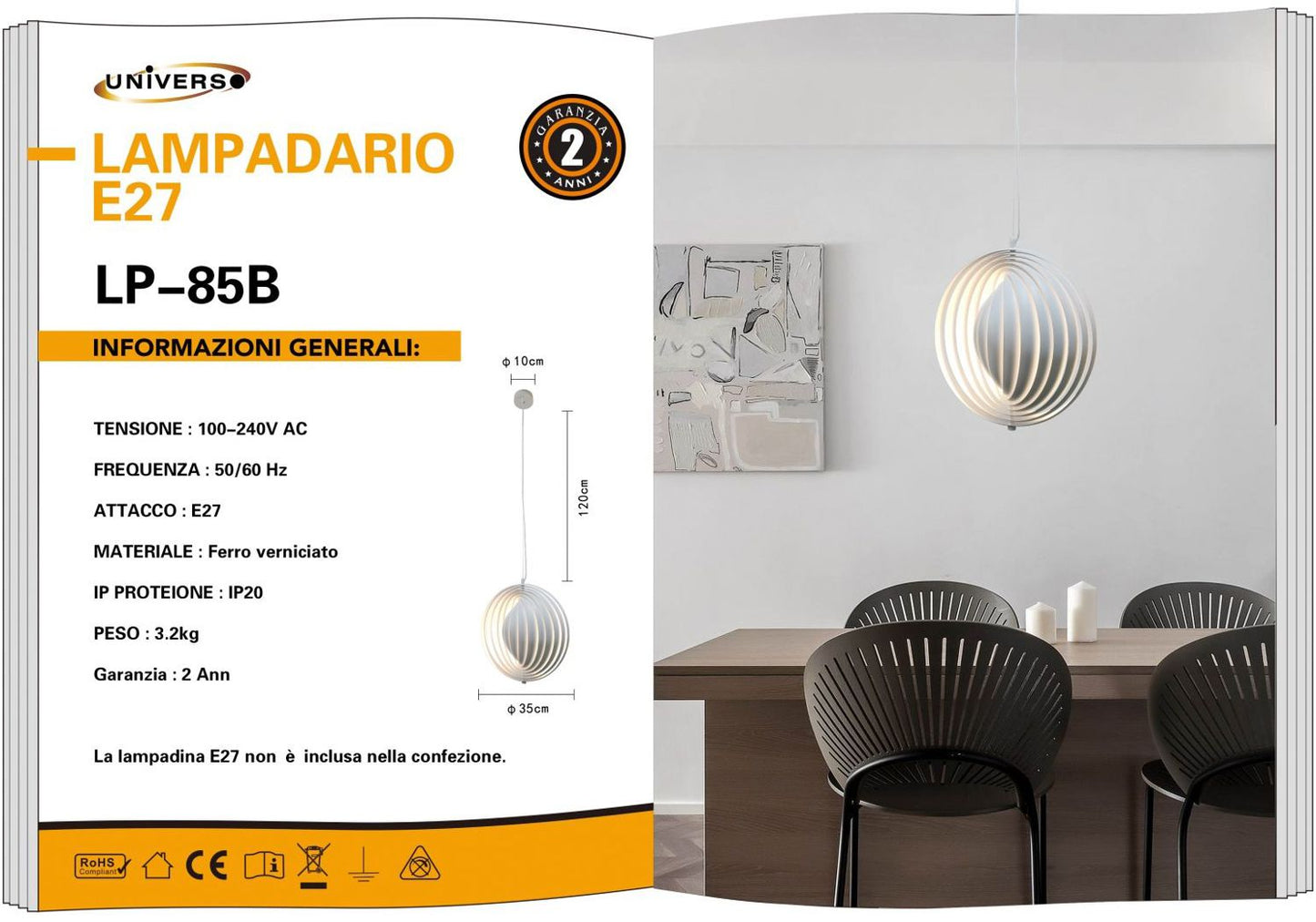 LAMPADARIO DA SOFFITTO/1XE27