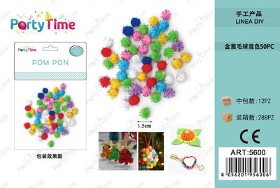 *POM PON 1.5CM 50PZ COLORE MISTO