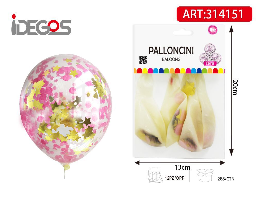 PALLONCINI CORIANDOLI ROSA ORO 4PZ