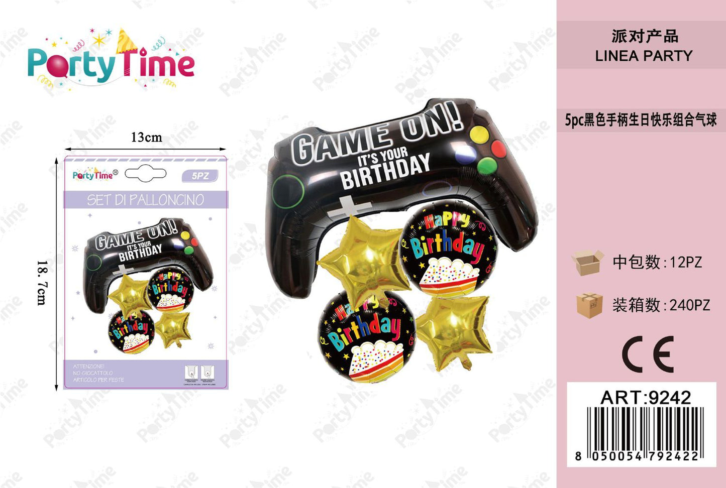 *5pz set di palloncini game on its your birthday nero