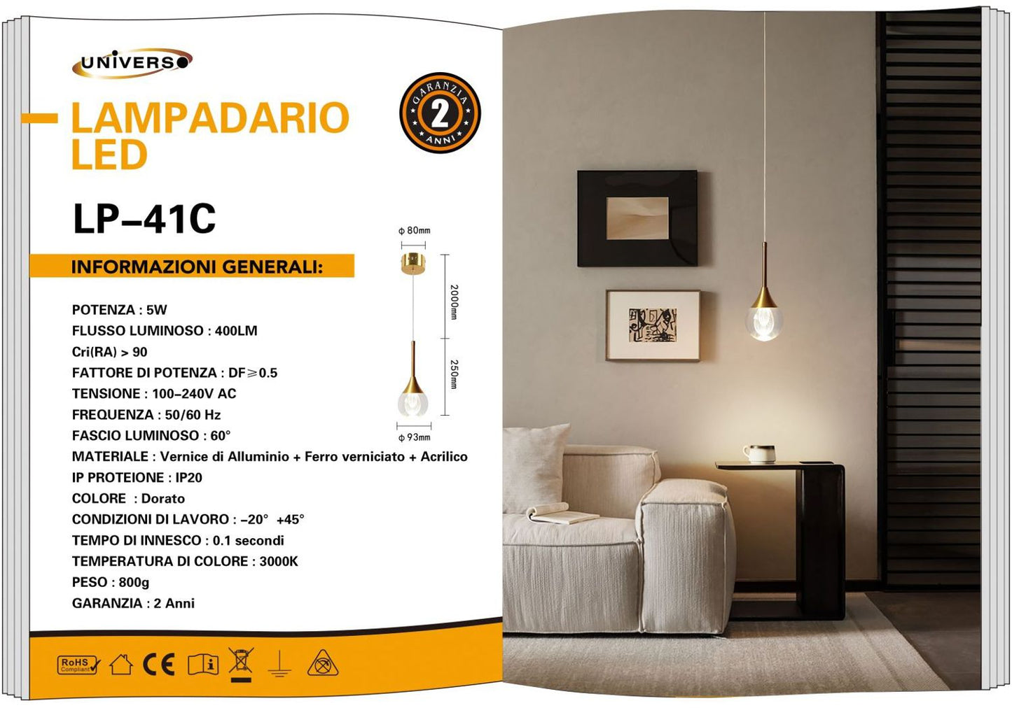 LAMPADARIO DA SOFFITTO/5W/3000K