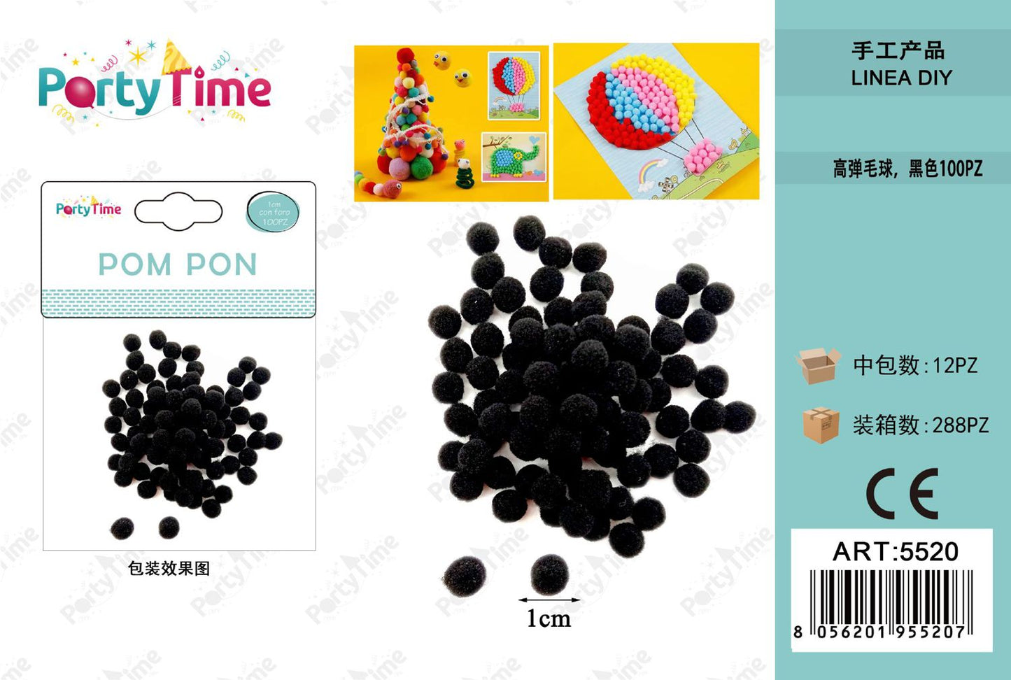 *POM PON 1CM 100PZ NERO