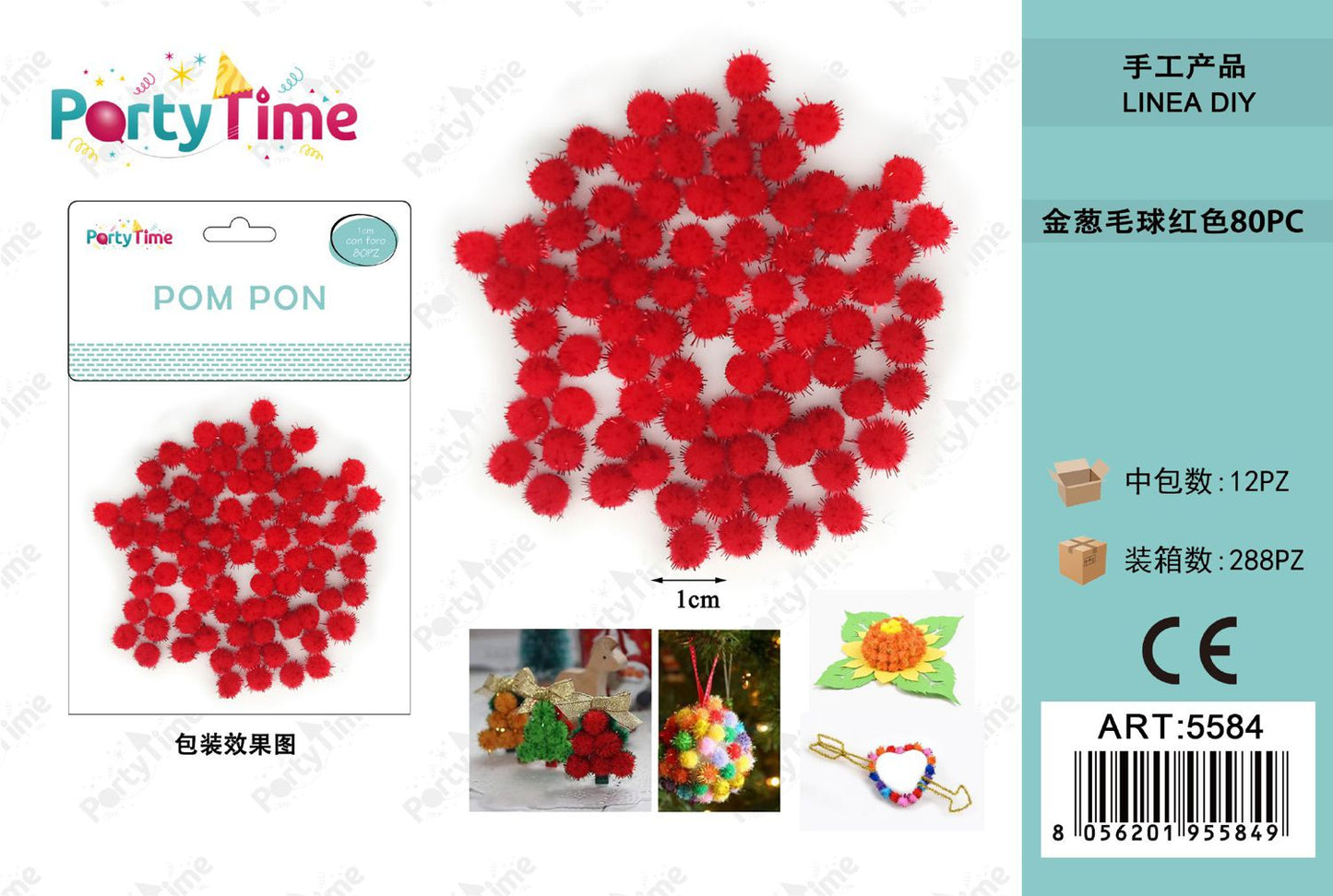 *POM PON 1CM 80PZ ROSSO