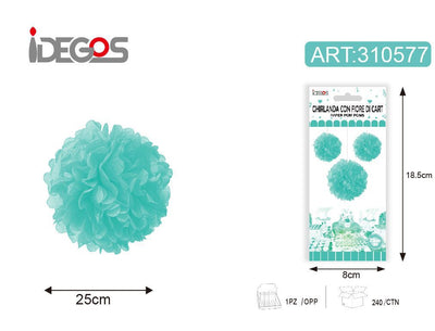 ACCESSORI FESTA GHIRLANDA CON FIORE DI CARTA 25CM 17G 1PZ TIFFANY BLU