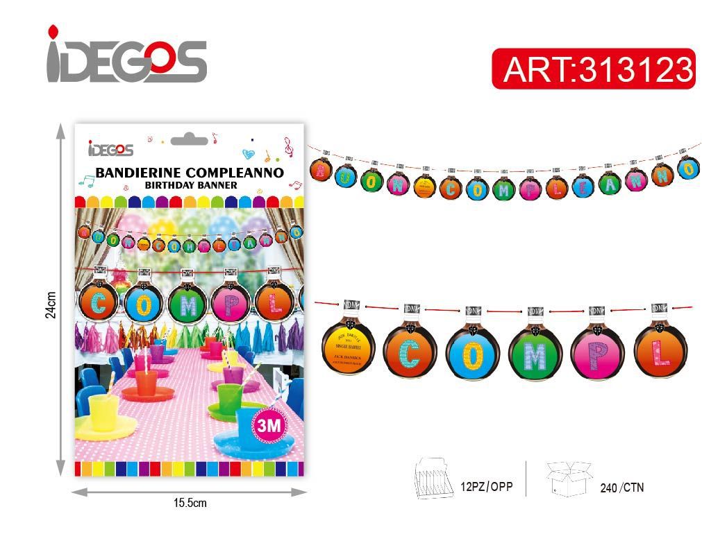 FESTONE DI COMPLEANNO A 3M BOTTIGLIA ALCOL