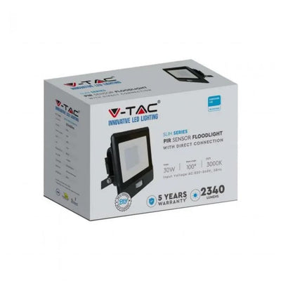 V-TAC PRO Faro LED Chip Samsung 30W con Sensore PIR Colore Nero 4000K IP65